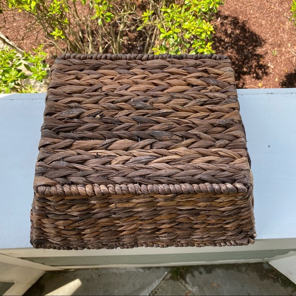 Large Brown Rectangular Boho Wicker Basket with Handles - Picture 5 of 5